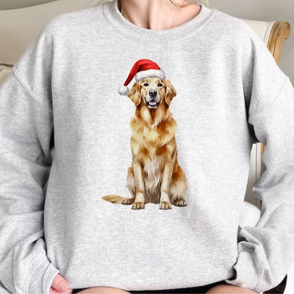 Christmas Golden Retriever NEW light grey crewneck sweatshirt - Picture 1 of 1